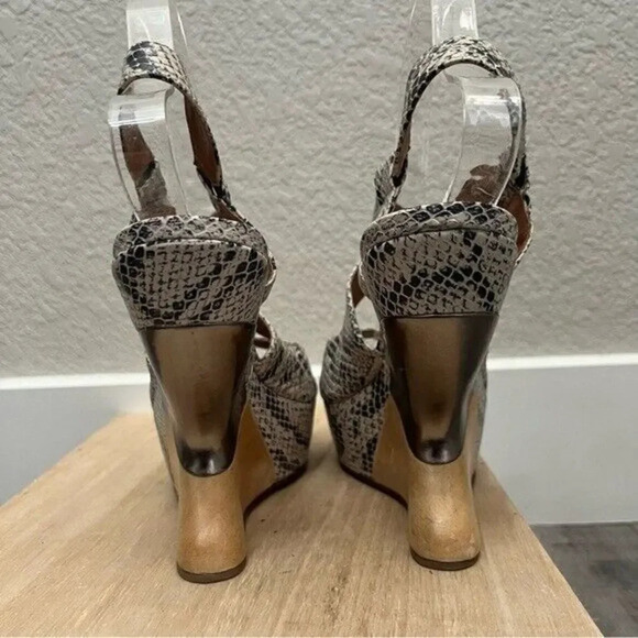 Anthropologie Liefsdottir Black & White Snake Print Wedge Sandals 7 - Picture 6 of 8